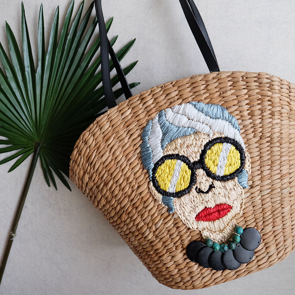 "Abuelita" Embroidered Seagrass Tote