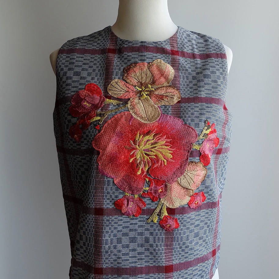 Embroidered Binakol Sleeveless Top - Navy