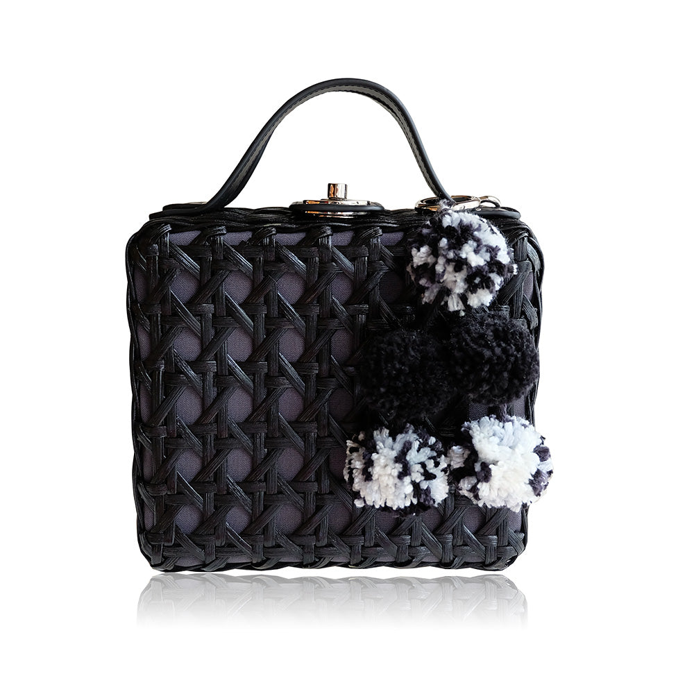 "Cate" Black Box Rattan Convertible Tote