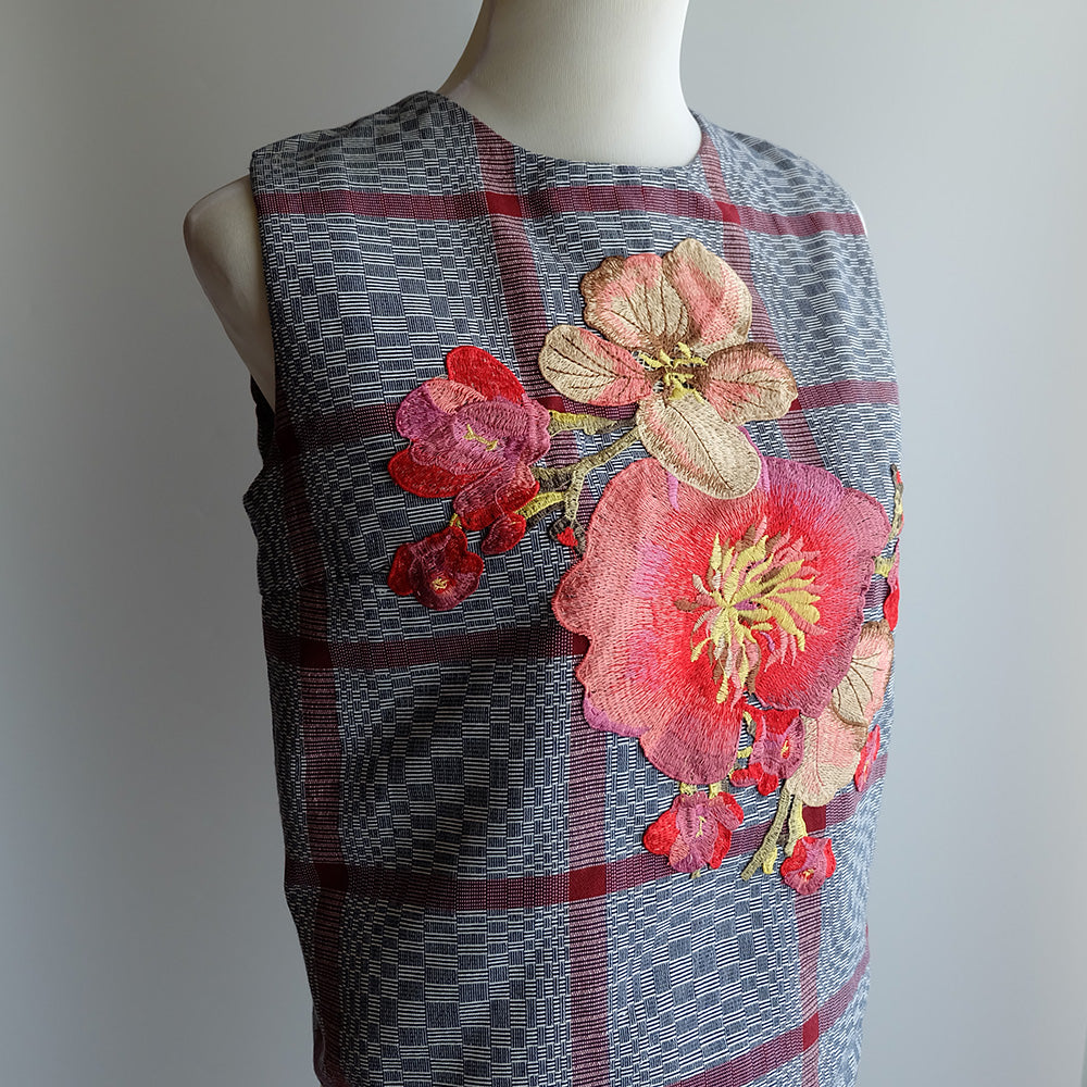 Embroidered Binakol Sleeveless Top - Navy