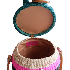 "Piña" Striped Abaca and Wicker Bag