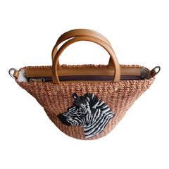 "Pippa" Tan Zebra Embroidered Abaca Crossbody
