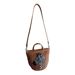 "Pippa" Tan Zebra Embroidered Abaca Crossbody