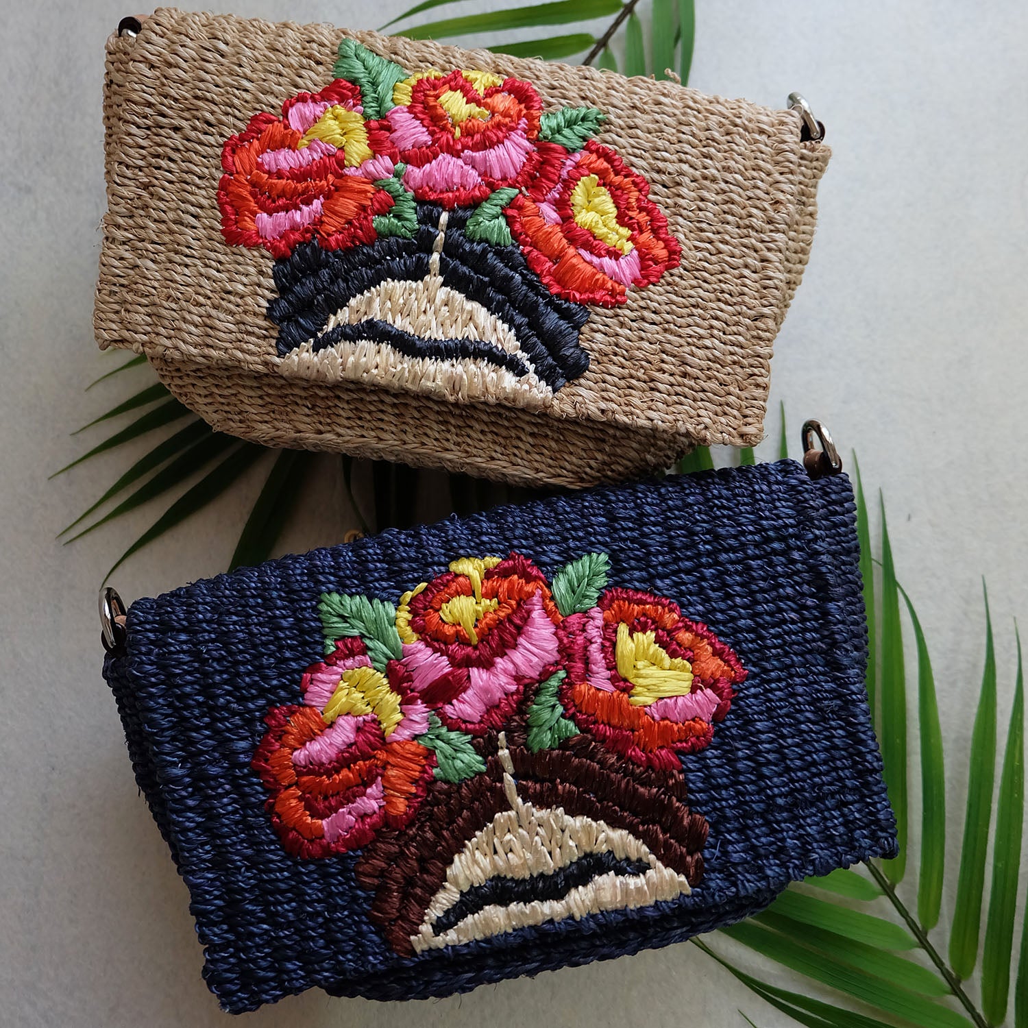 "Señorita" Small Embroidered Abaca Crossbody Bag