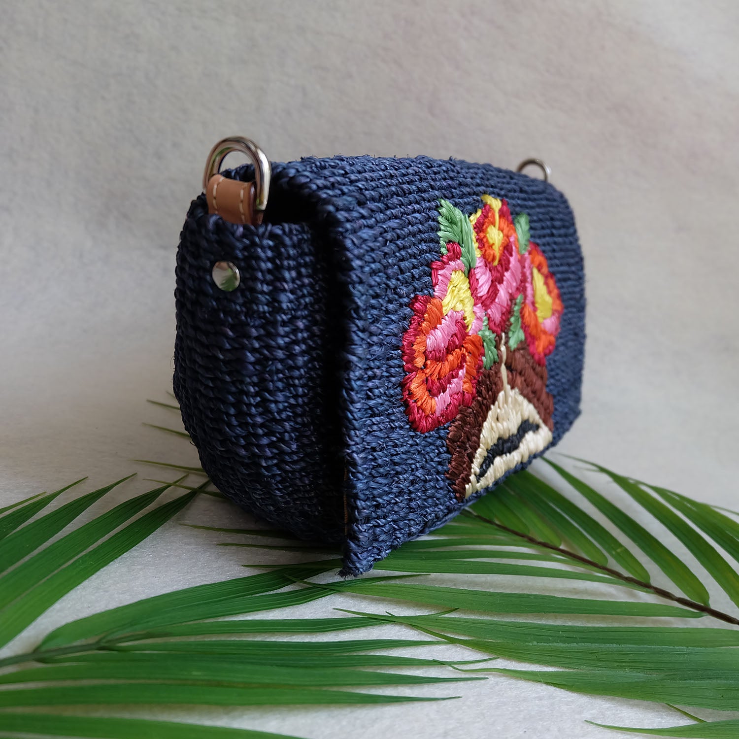 "Señorita" Small Embroidered Abaca Crossbody Bag
