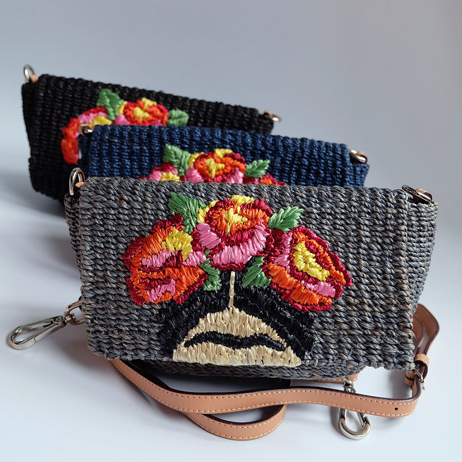 "Señorita" Small Embroidered Abaca Crossbody Bag