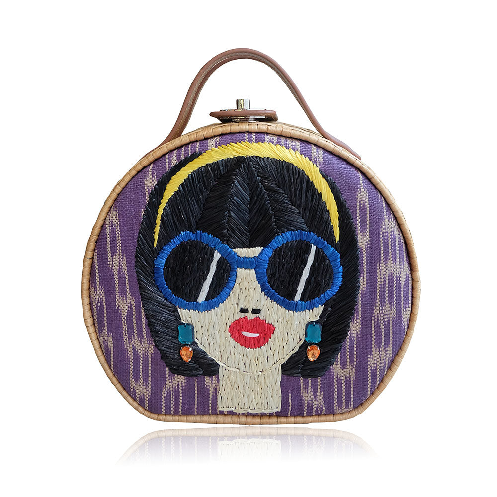 "Suyen" Purple Tinalak Embroidered Rattan Tote