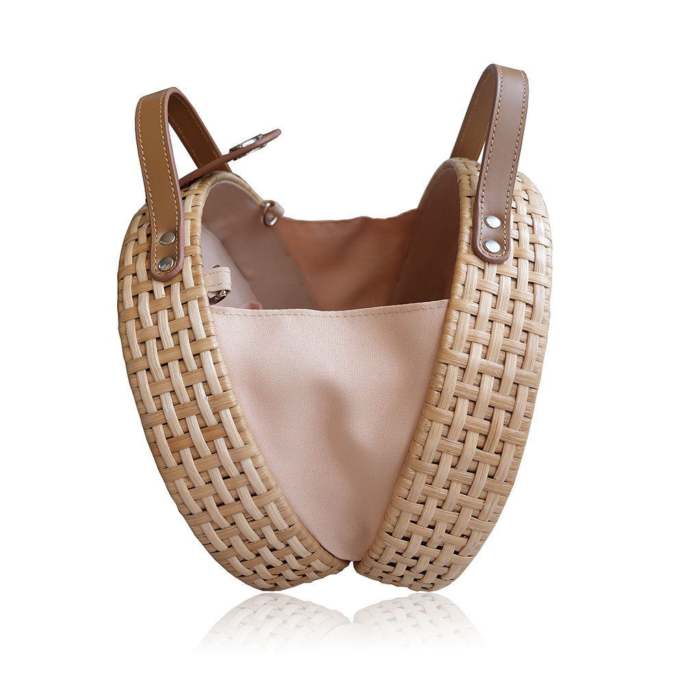 "Suyen" Pink Tinalak Embroidered Round Rattan Tote