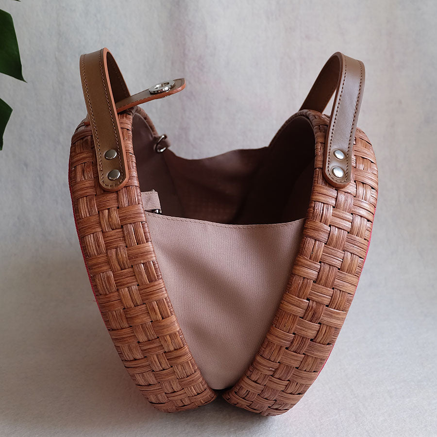 "Suyen" Embroidered Round Rattan Tote