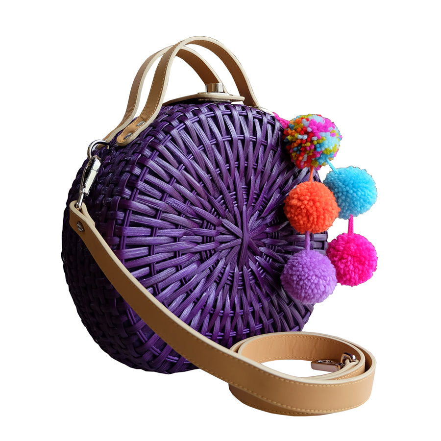 "Talitha" Violet Round Rattan Convertible Tote