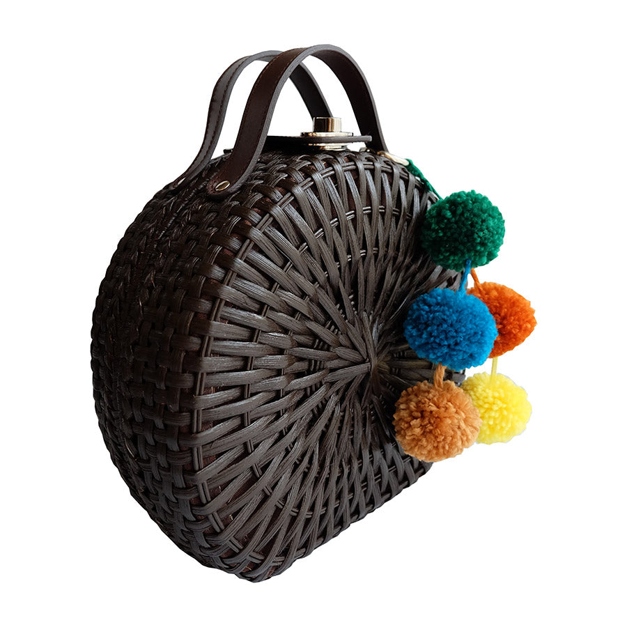 "Talitha" Dark Brown Round Rattan Tote
