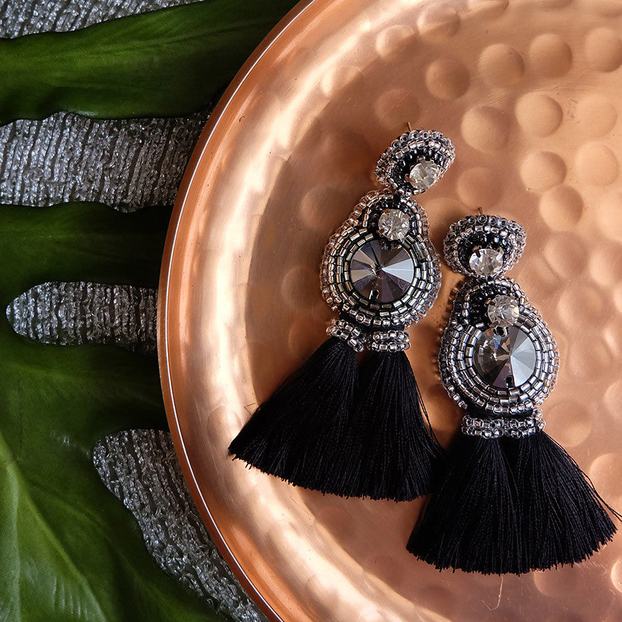 "Stella" Black Tassel Earrings