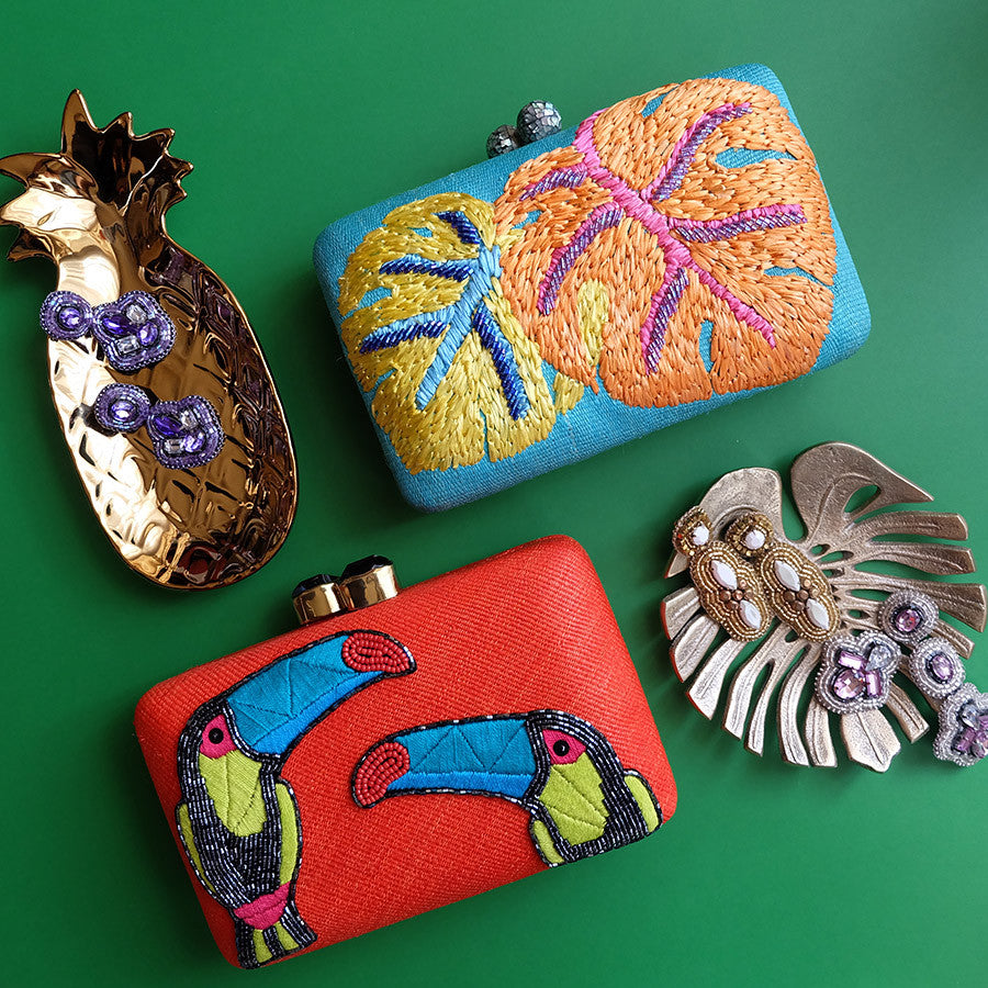 "Helene" Embroidered Leaf Tinalak Clutch