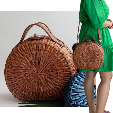 "Talitha" Caramel Round Rattan Tote