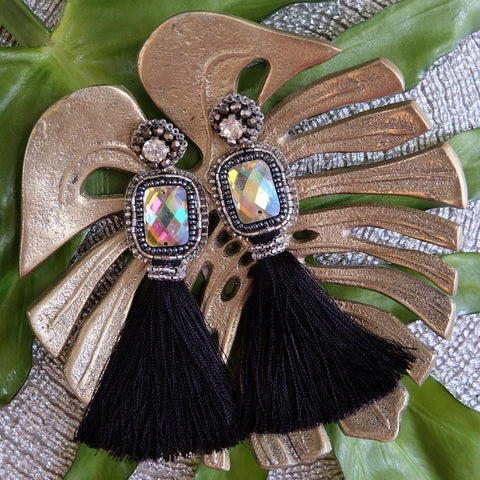 "Noelle" Black Tassel Earrings