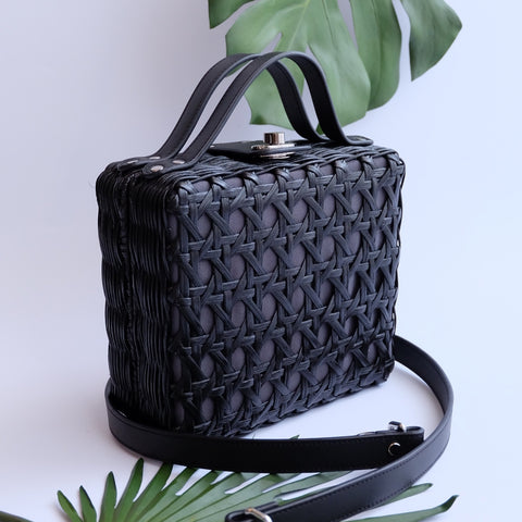 "Cate" Black Box Rattan Convertible Tote