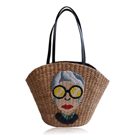 "Abuelita" Embroidered Seagrass Tote