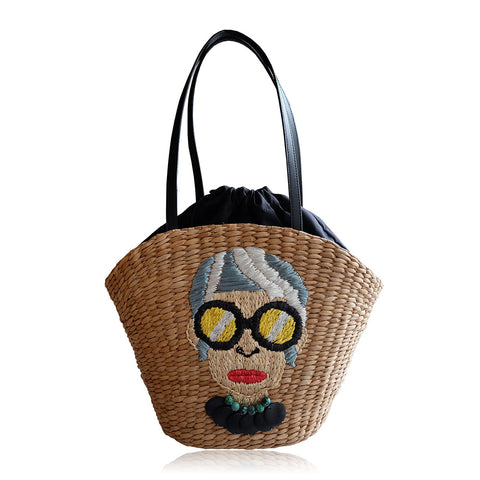 "Abuelita" Embroidered Seagrass Tote