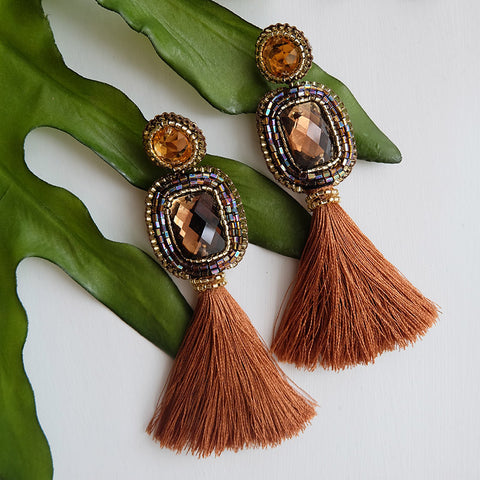 "Marion" Brown Tassel Earrings