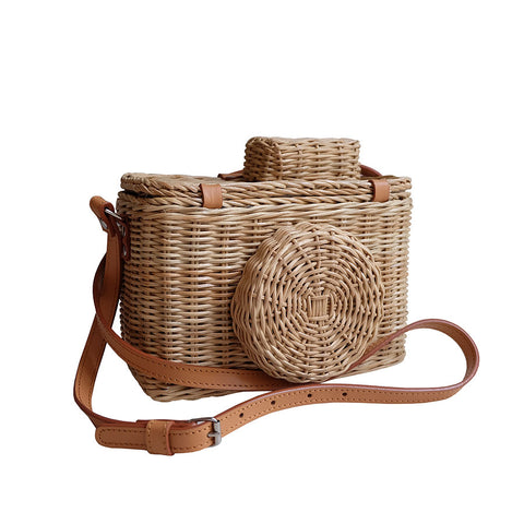 "Jill" Natural Camera Wicker Bag