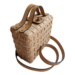 "Cate" Natural Box Rattan Convertible Tote