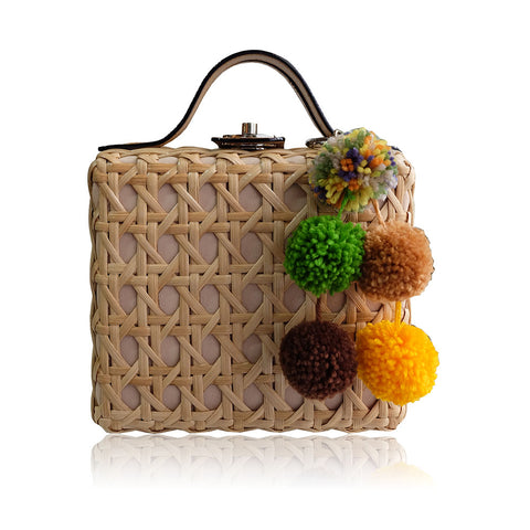 "Cate" Natural Box Rattan Convertible Tote