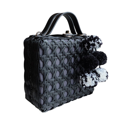 "Cate" Black Box Rattan Convertible Tote