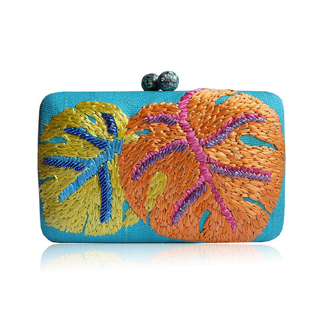 "Helene" Embroidered Leaf Tinalak Clutch