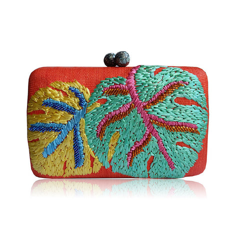 "Helene" Embroidered Leaf Tinalak Clutch