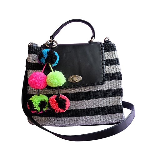 "Kelly" Black Stripe Abaca Satchel