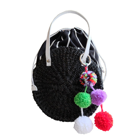 "Nancy" Black Mini Round Abaca Crossbody