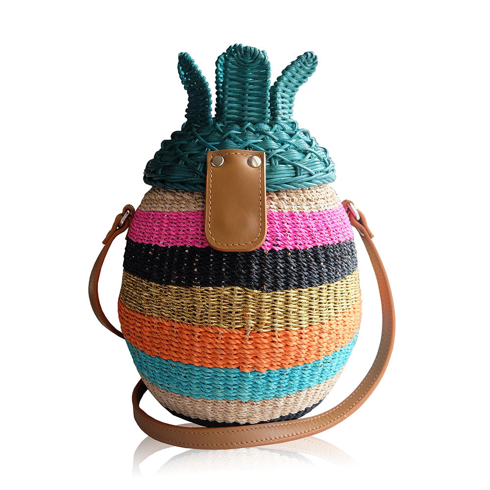 "Piña" Striped Abaca and Wicker Bag