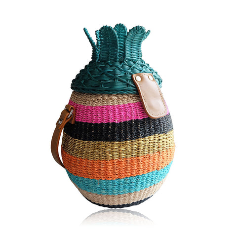 "Piña" Striped Abaca and Wicker Bag