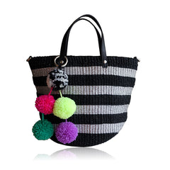 "Pippa" Black Stripe Crossbody Bucket Bag