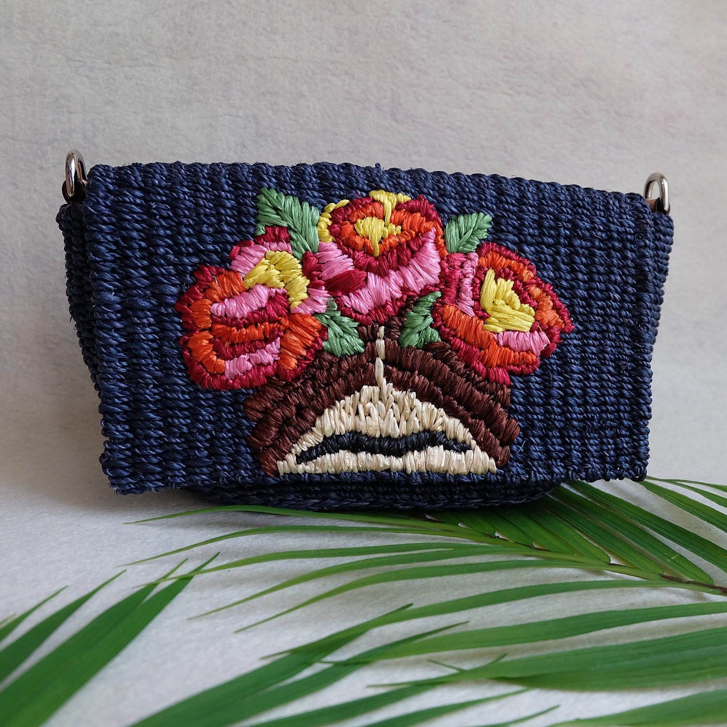"Señorita" Small Embroidered Abaca Crossbody Bag