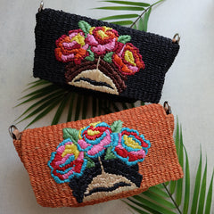 "Señorita" Small Embroidered Abaca Crossbody Bag