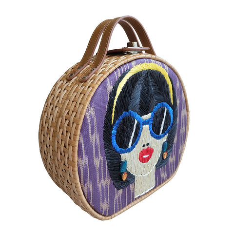 "Suyen" Purple Tinalak Embroidered Rattan Tote