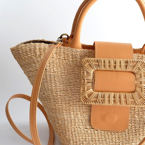 "Sylvie" Abaca Bag with Wicker Buckle