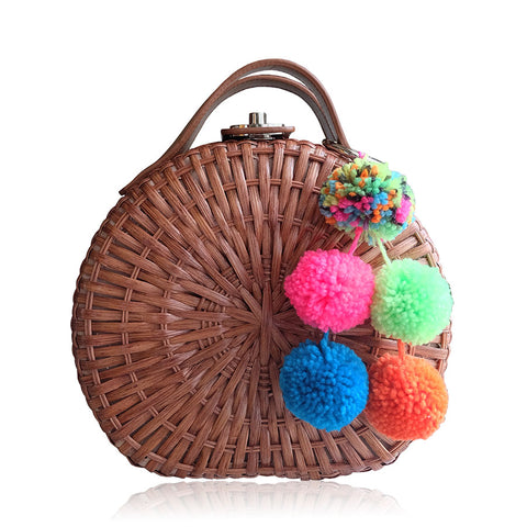 "Talitha" Caramel Round Rattan Tote