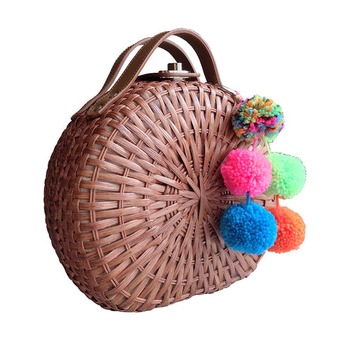 "Talitha" Caramel Round Rattan Tote