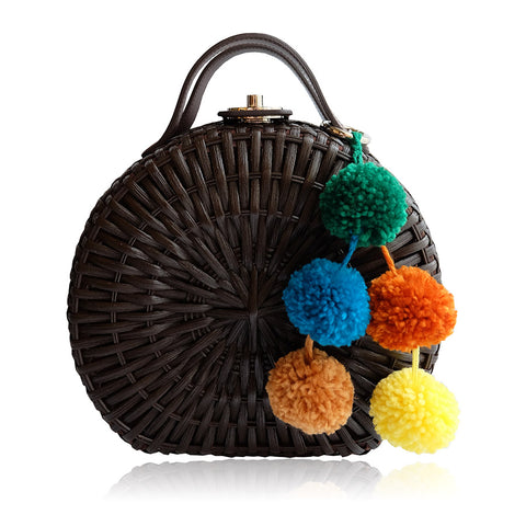 "Talitha" Dark Brown Round Rattan Tote