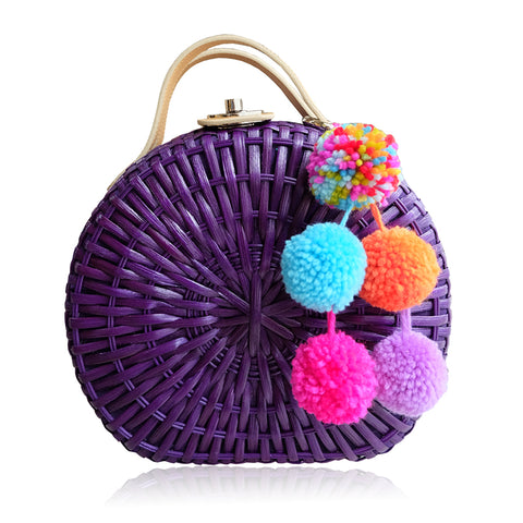 "Talitha" Violet Round Rattan Convertible Tote