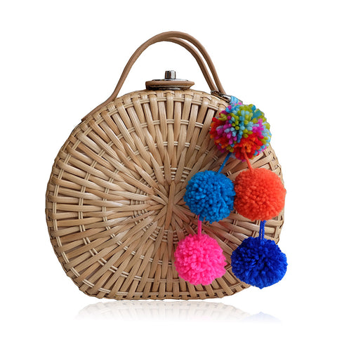 "Talitha" Natural Round Rattan Convertible Tote