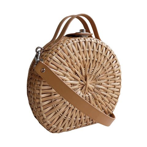 "Talitha" Natural Round Rattan Convertible Tote