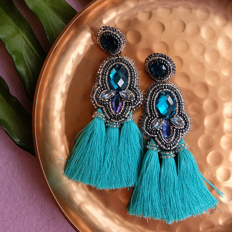 "Maruxa" Turquoise Triple Tassel Earrings