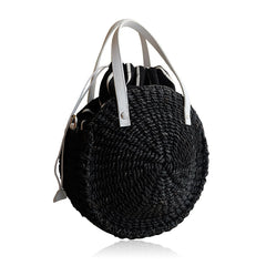 "Nancy" Black Mini Round Abaca Crossbody