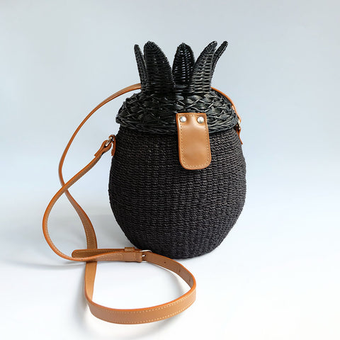 "Piña" Black Abaca and Wicker Bag