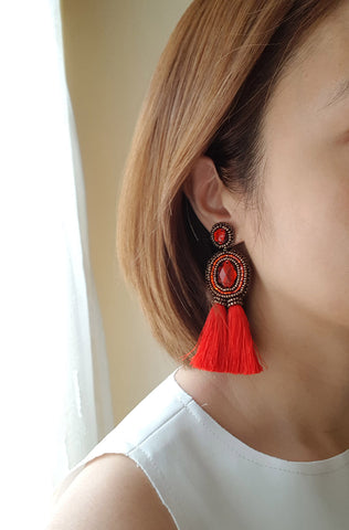 "Peyton" Bronze and Red Tassel Earrings