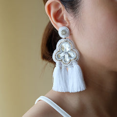 "Mikaela" White Statement Tassel Earrings